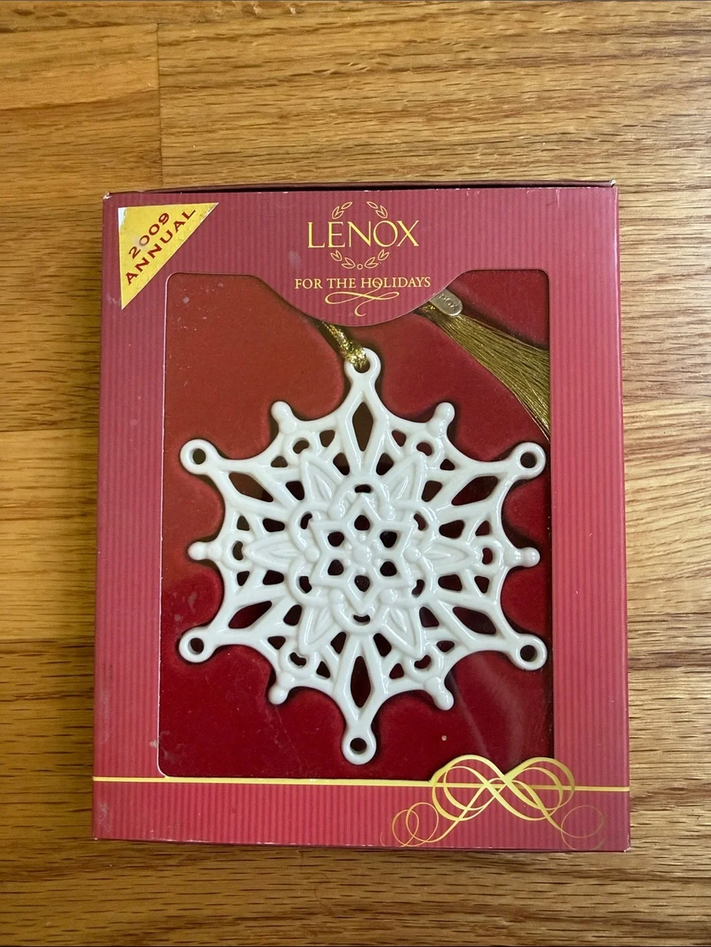 Lenox White Porcelain Snowflake Ornament with Gold Cord